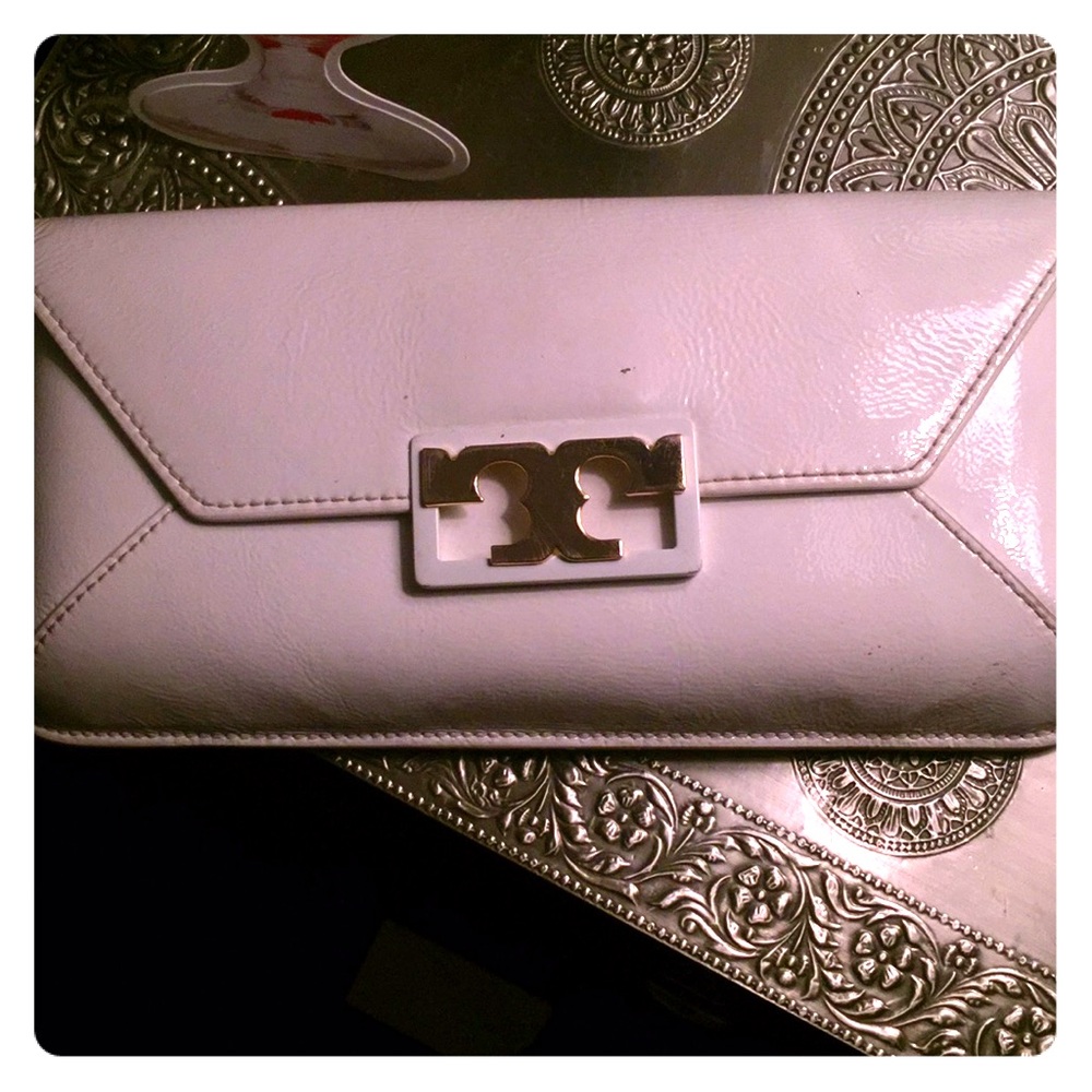 Tory Burch white patent leather envelope clutch